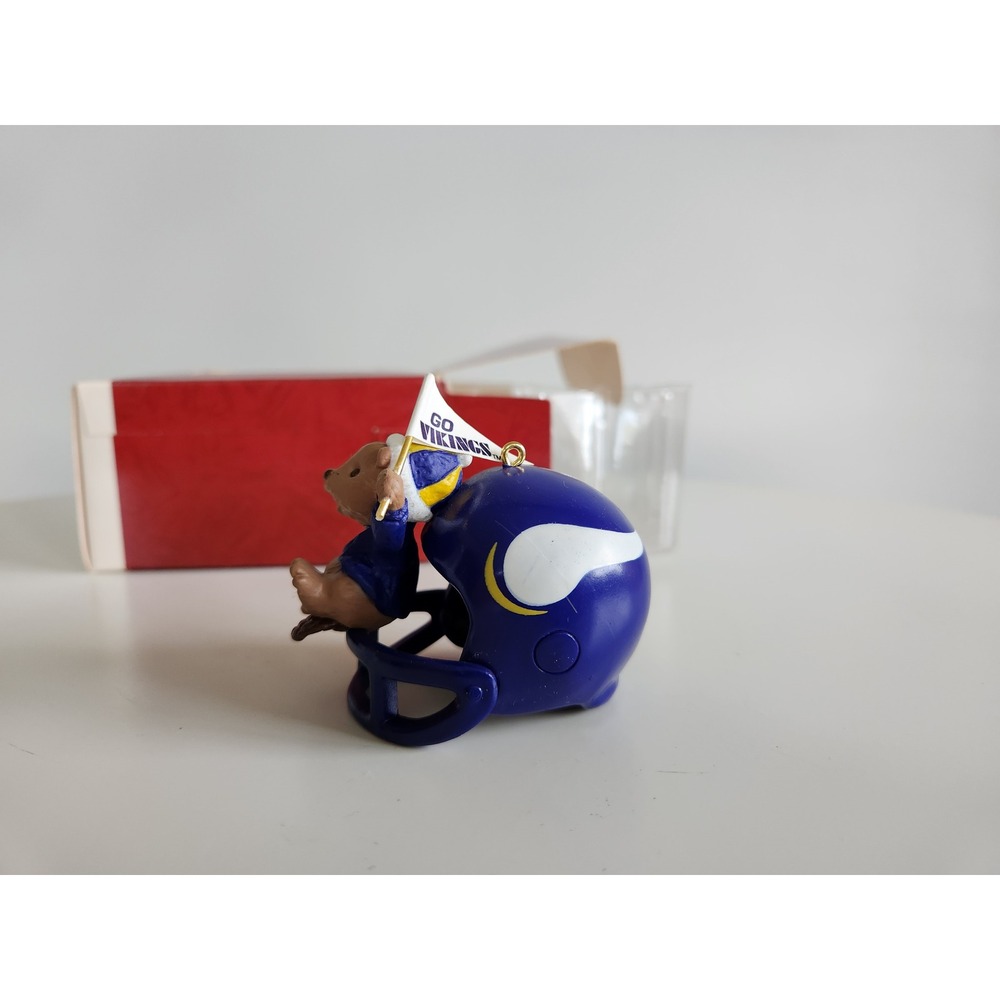 1995 Team NFL Hallmark Vikings Helmet and Chipmunk Christmas Ornament with Box